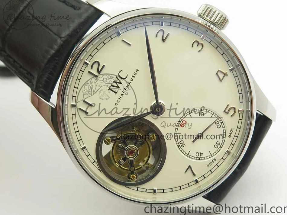 MIROTIME 0516 Efficient Portuguese Tourbillon IW5463 SS ZF Best Edition White Dial on Black Leather Strap 7170